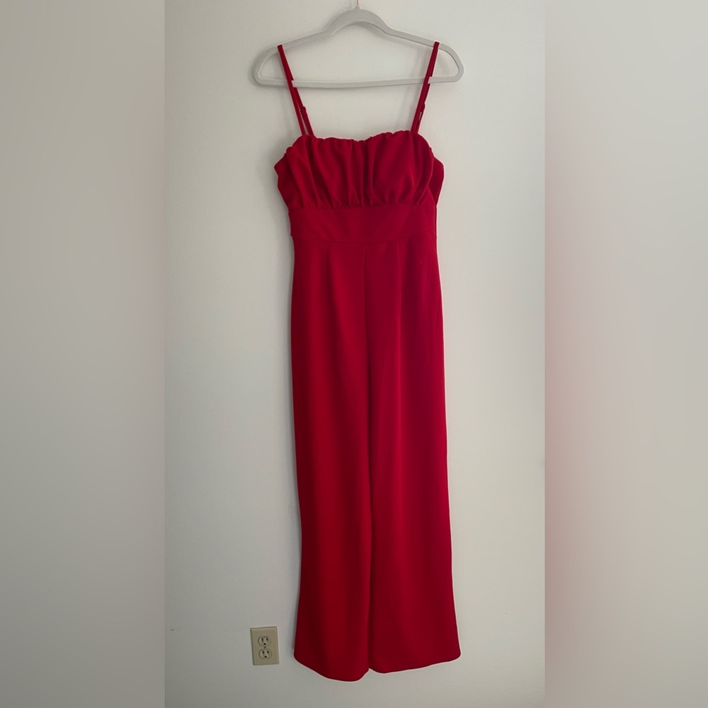 Mi Ami Red Jumpsuit, Spaghetti Straps, Wide Leg, Stretch, Women's Medium
